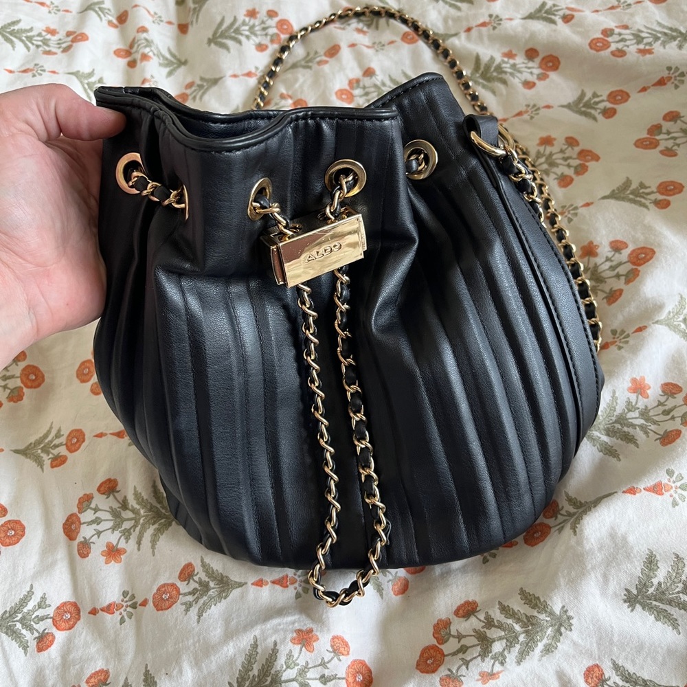 Aldo black faux leather bucket bag